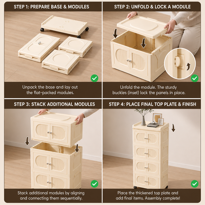 Collapsible 4-layer Storage Cabinet - easy foldable assembly steps