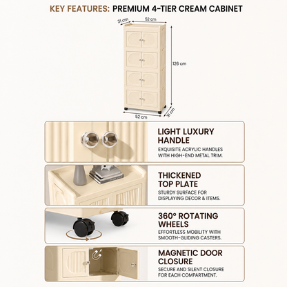 Collapsible 4-layer Storage Cabinet - key features: luxury handle, thickened top plate, rotating wheels, magnetic door closure