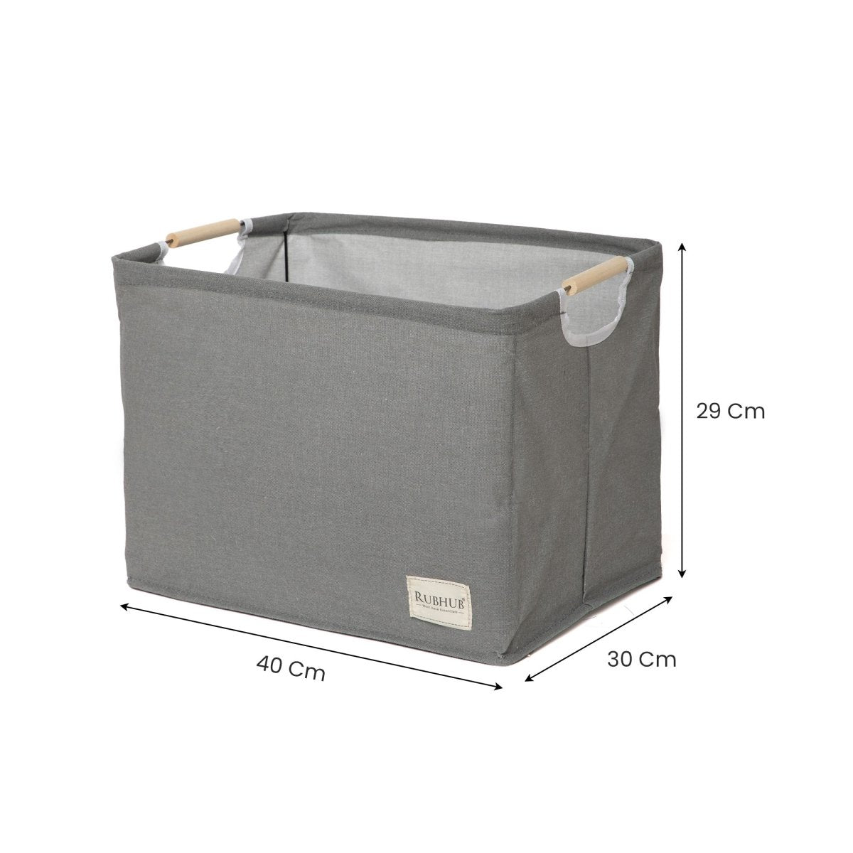 Foldable Grey Storage Box with Wooden Grip Handles - RUBHUB