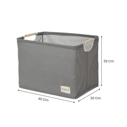 Foldable Grey Storage Box with Wooden Grip Handles - RUBHUB