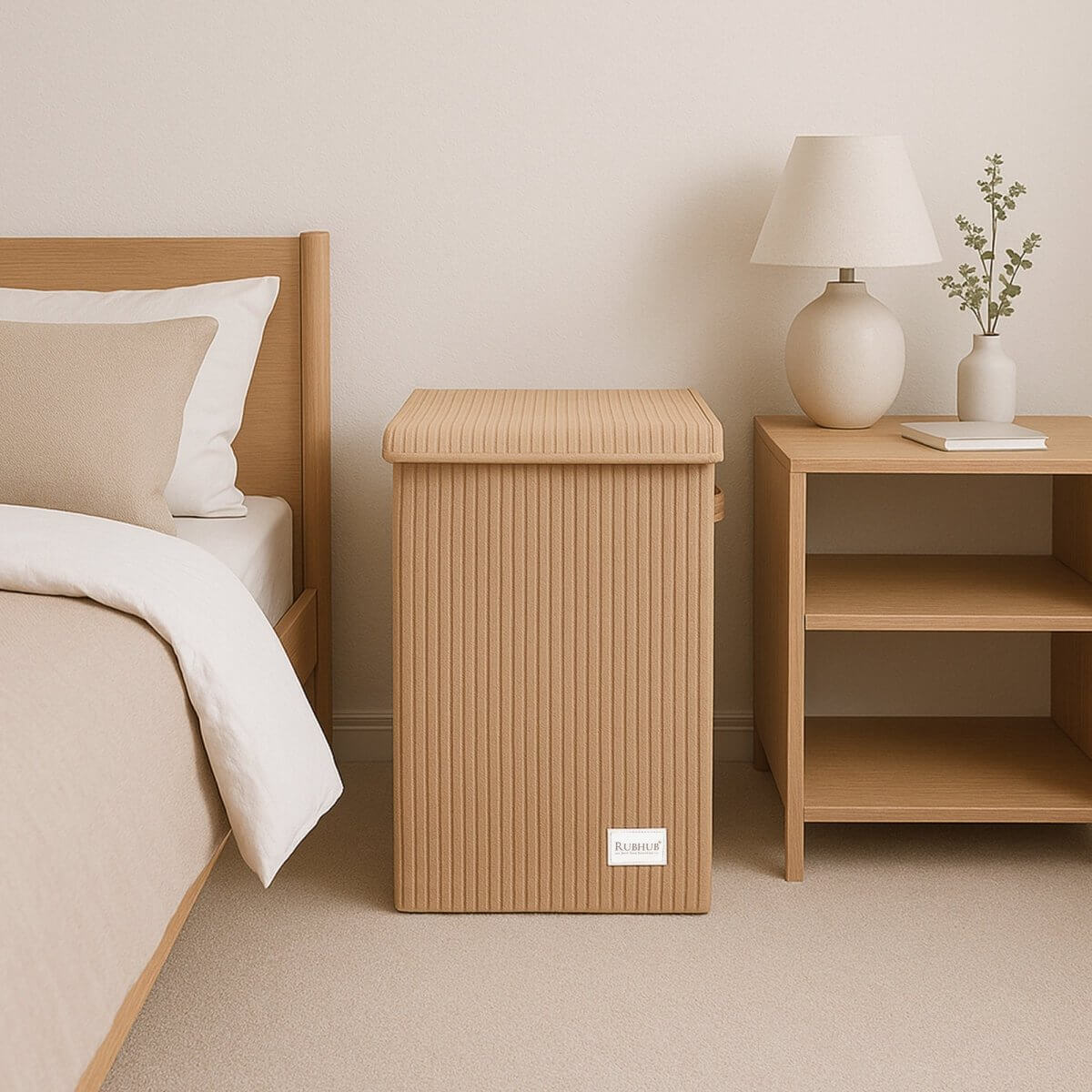 foldable Laundry Basket, with Soft Corduroy Fabric - Brown - RUBHUB