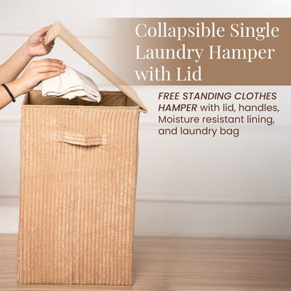 foldable Laundry Basket, with Soft Corduroy Fabric - Brown - RUBHUB