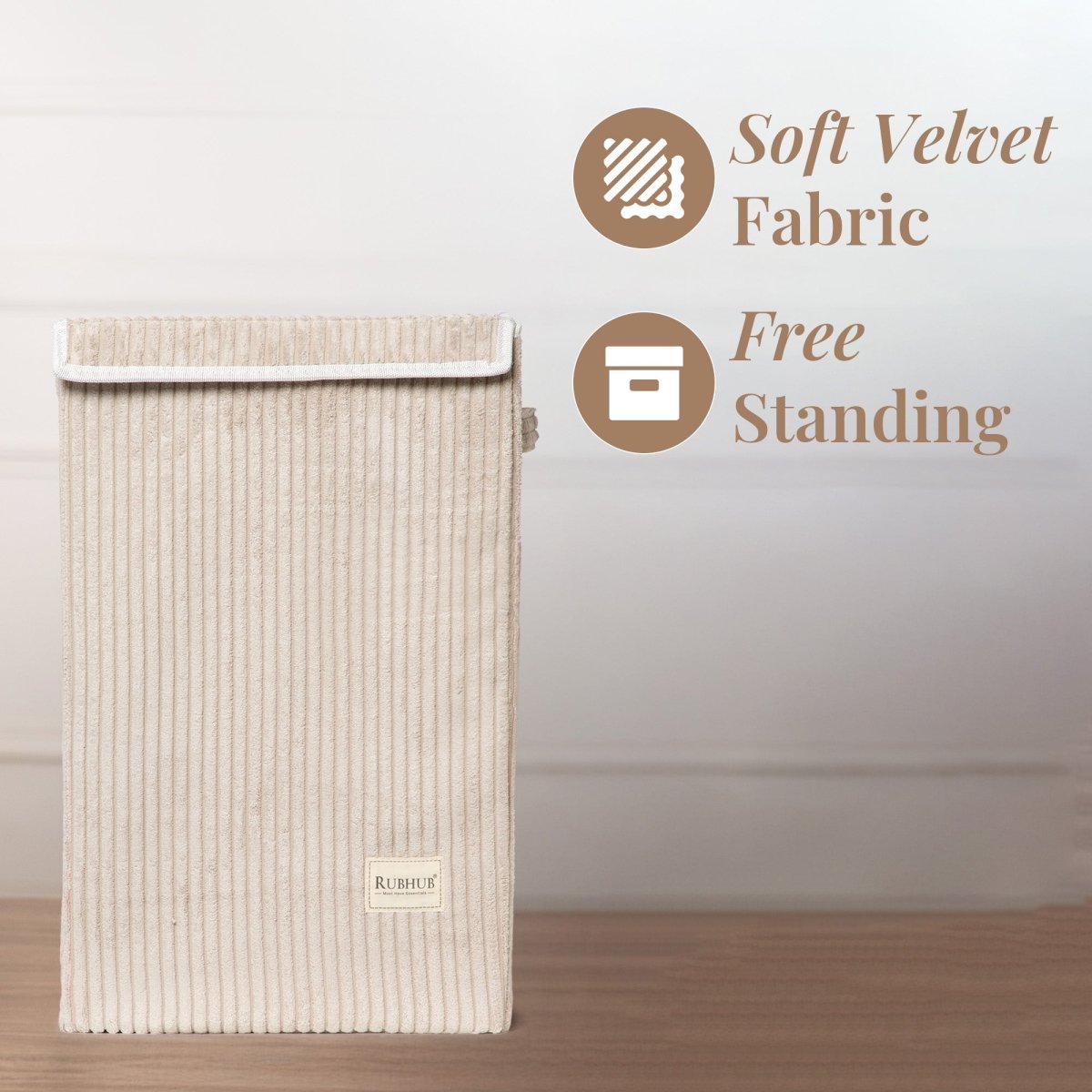 foldable Laundry Basket, with Soft Corduroy Fabric - Brown - RUBHUB