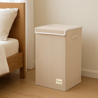 foldable Laundry Basket, with Soft Corduroy Fabric - Brown - RUBHUB