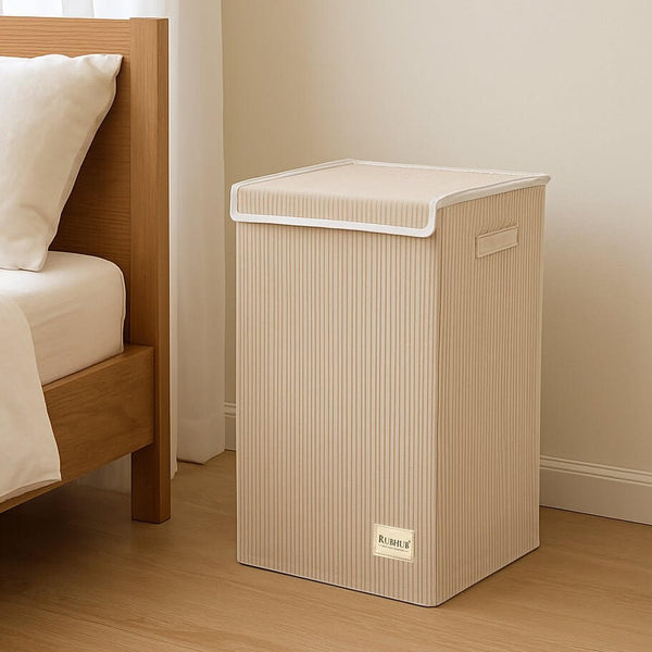 foldable Laundry Basket, with Soft Corduroy Fabric - Brown - RUBHUB