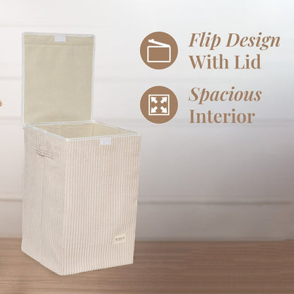 foldable Laundry Basket, with Soft Corduroy Fabric - Brown - RUBHUB