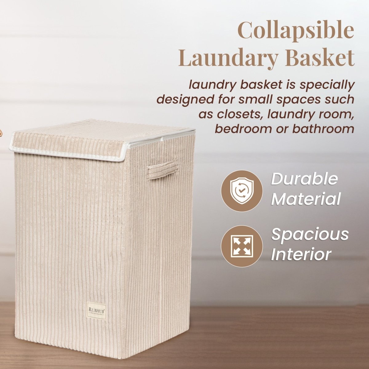 foldable Laundry Basket, with Soft Corduroy Fabric - Brown - RUBHUB