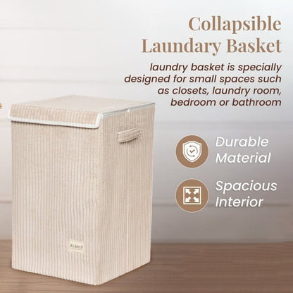 foldable Laundry Basket, with Soft Corduroy Fabric - Brown - RUBHUB