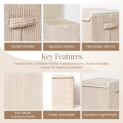 foldable Laundry Basket, with Soft Corduroy Fabric - Brown - RUBHUB