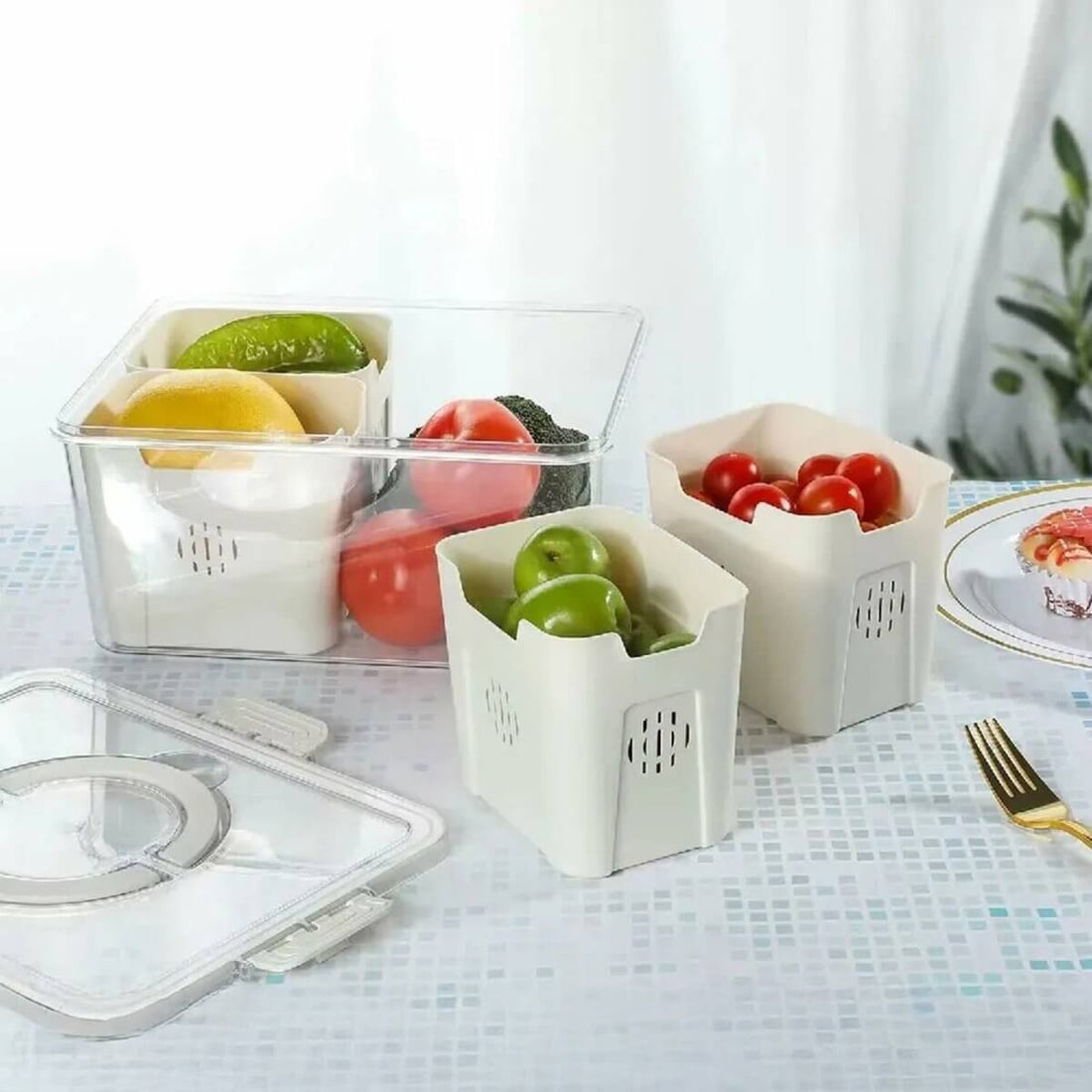 Fridge Container Storage Box With 2 Separate Sections - RUBHUB
