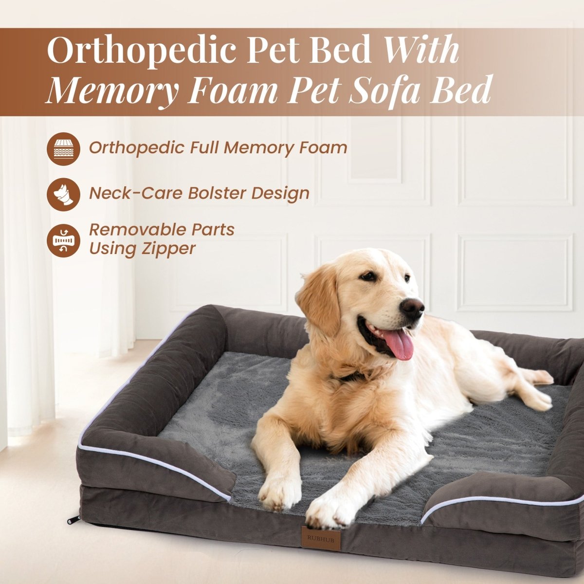Grey Orthopedic Sofa - Style Pet Bed, Waterproof & Stain - Resistant (Medium) - RUBHUB