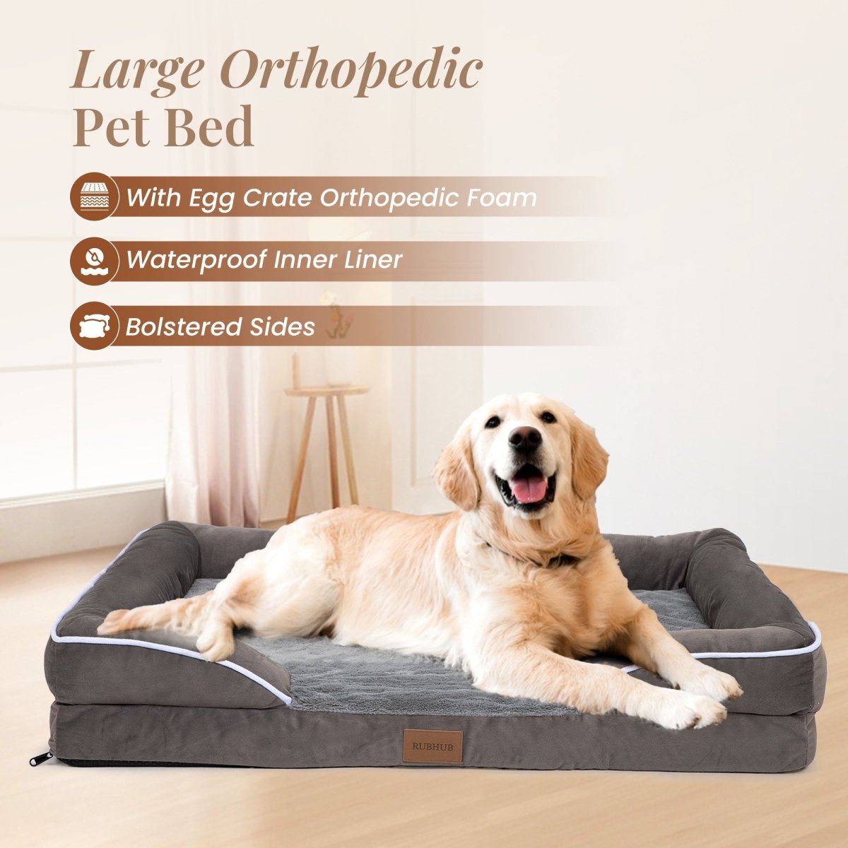 Grey Orthopedic Sofa - Style Pet Bed, Waterproof & Stain - Resistant (Medium) - RUBHUB