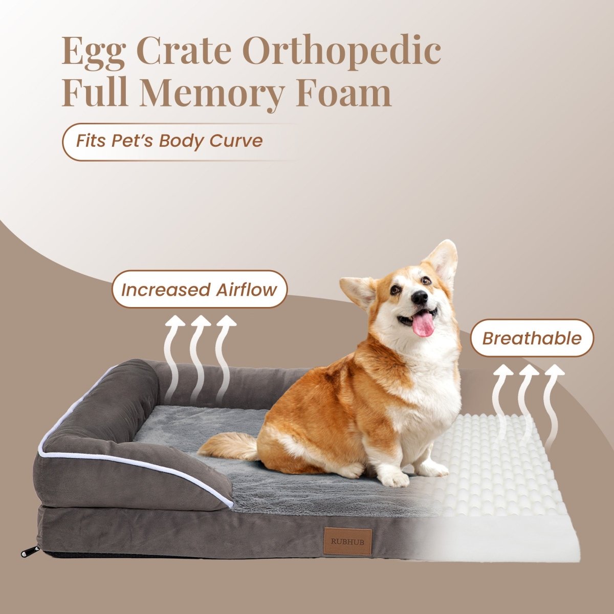 Grey Orthopedic Sofa - Style Pet Bed, Waterproof & Stain - Resistant (Medium) - RUBHUB