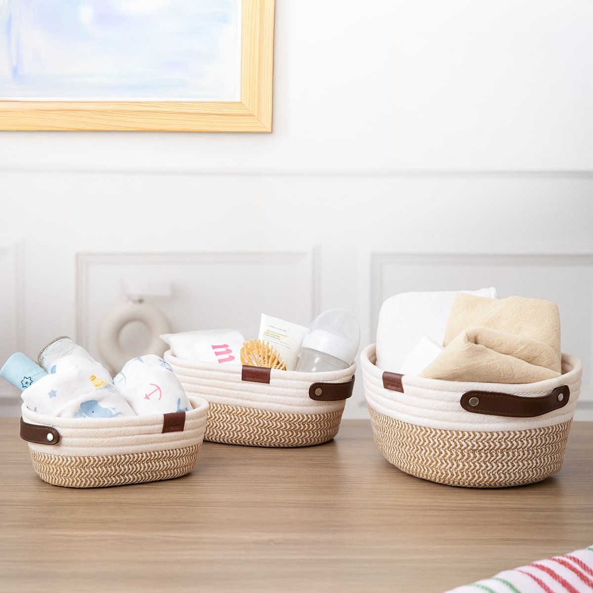 Handmade Cotton Rope Grey Storage Baskets (Set of 3) - RUBHUB