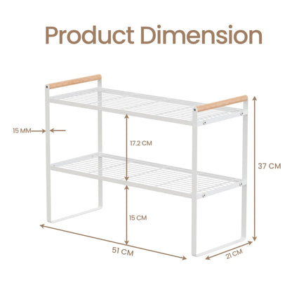 Kitchen Shelf Organizer with Wooden Handles - white - RUBHUB