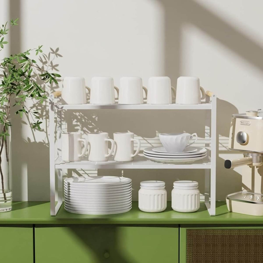 Kitchen Shelf Organizer with Wooden Handles - white - RUBHUB