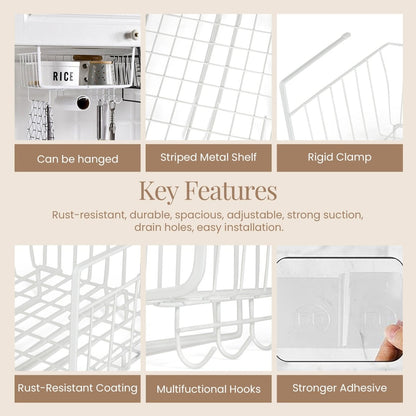 Kitchen shelving cabinet under hanging basket, wardrobe storage rack sundries kitchenware utensils pot lids storage hanging basket organizer rack with hooks - RUBHUB