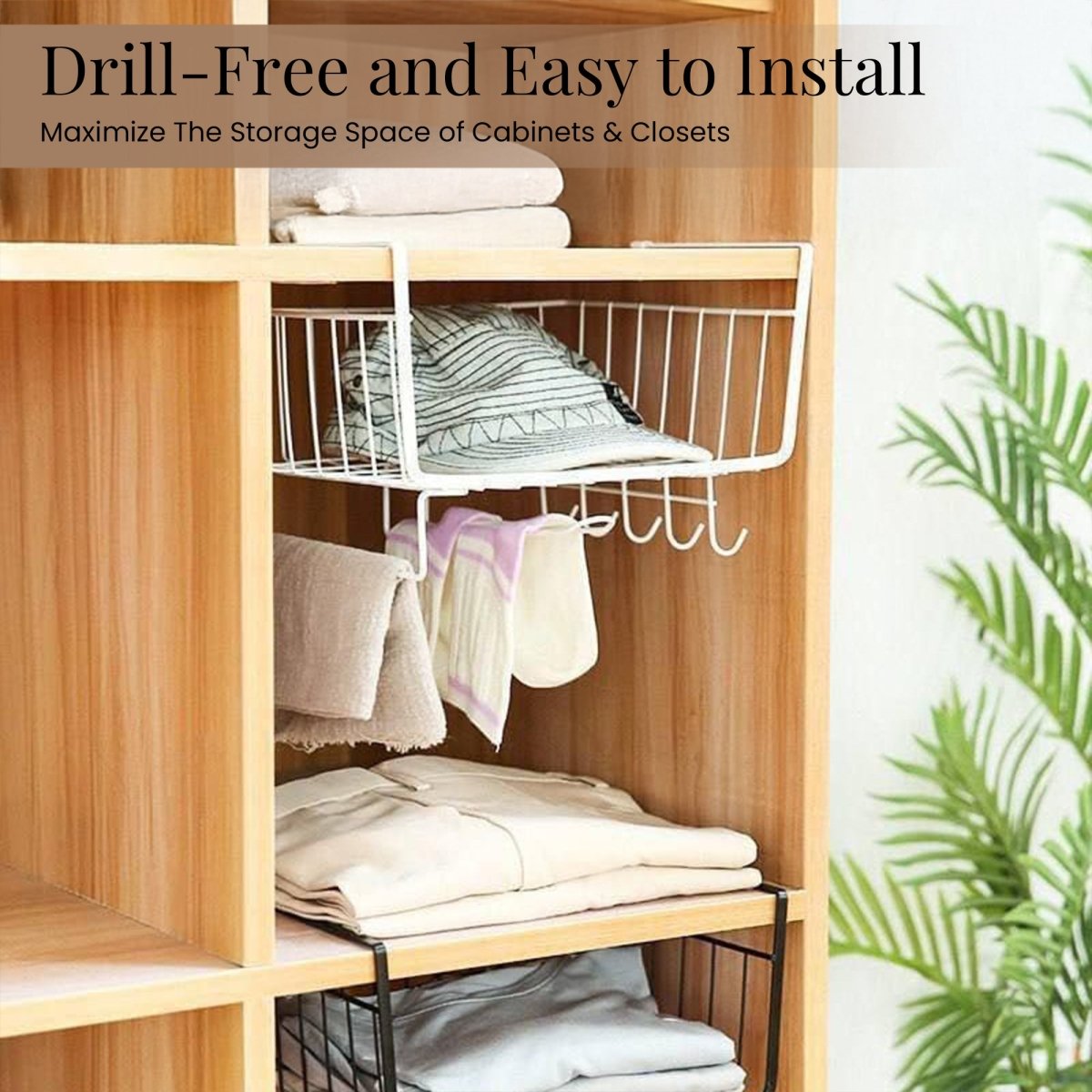 Kitchen shelving cabinet under hanging basket, wardrobe storage rack sundries kitchenware utensils pot lids storage hanging basket organizer rack with hooks - RUBHUB