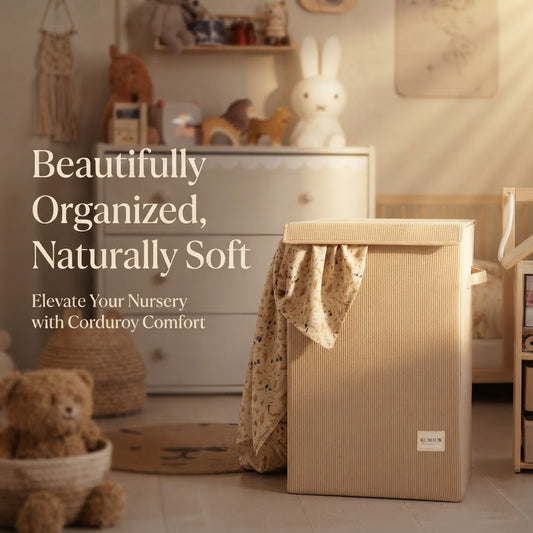 Foldable Laundry Basket with Soft-Touch Fabric - Sand Beige