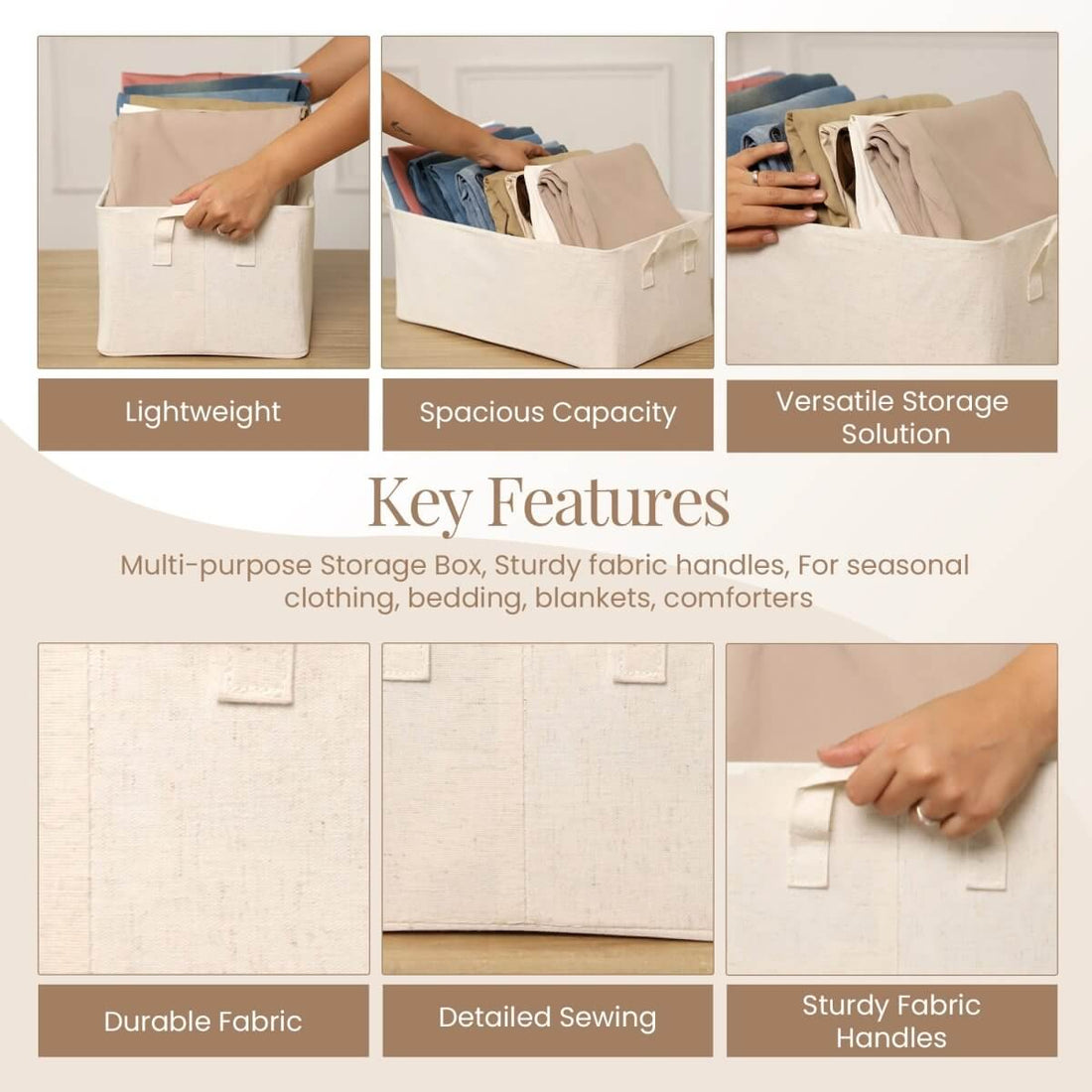 Minimal Canvas Fabric Cloth Storage Box - Cream - RUBHUB