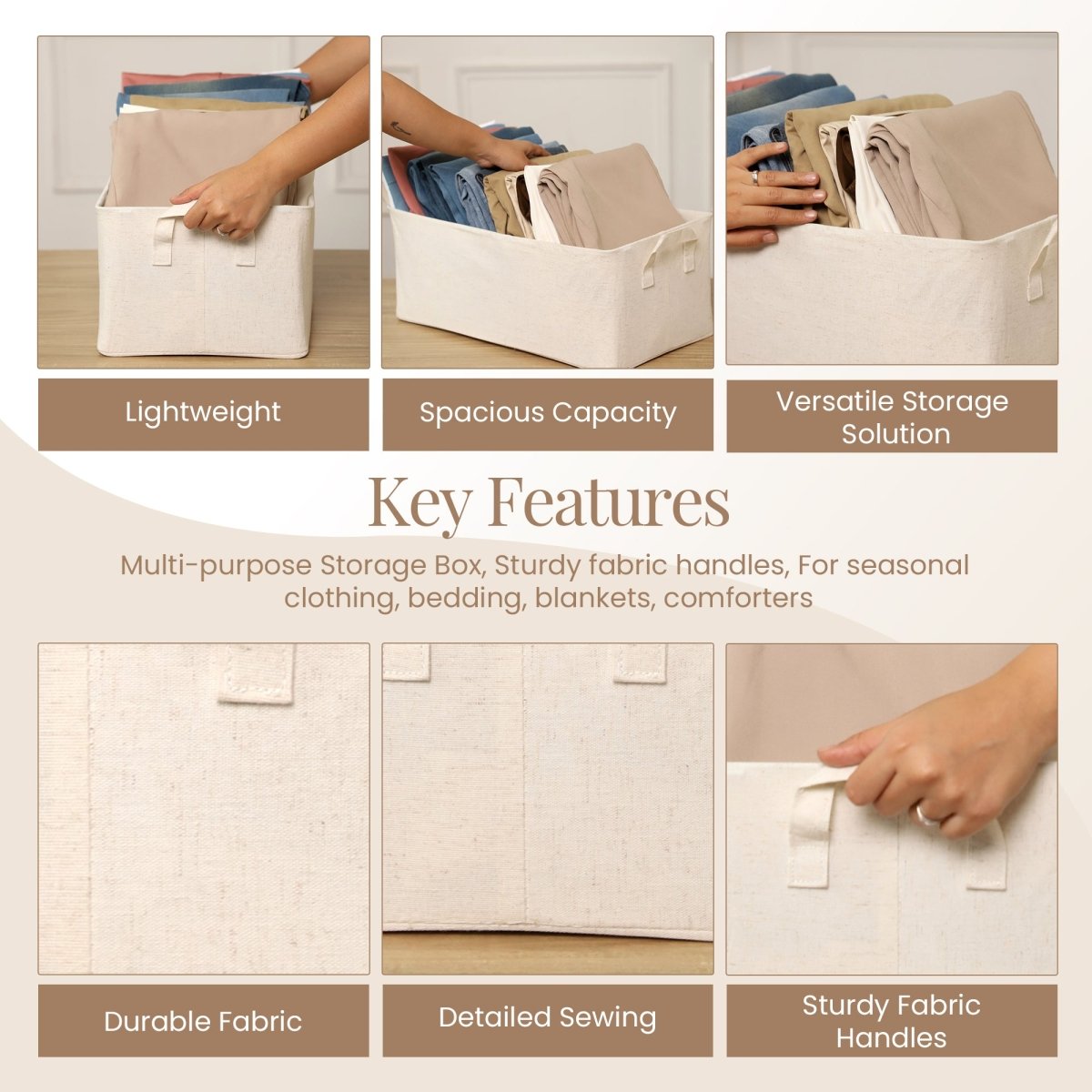 Minimal Canvas Fabric Cloth Storage Box - Cream - RUBHUB