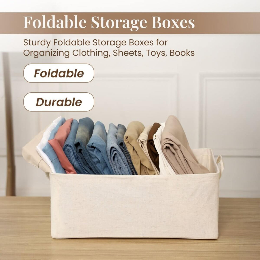 Minimal Canvas Fabric Cloth Storage Box - Cream - RUBHUB