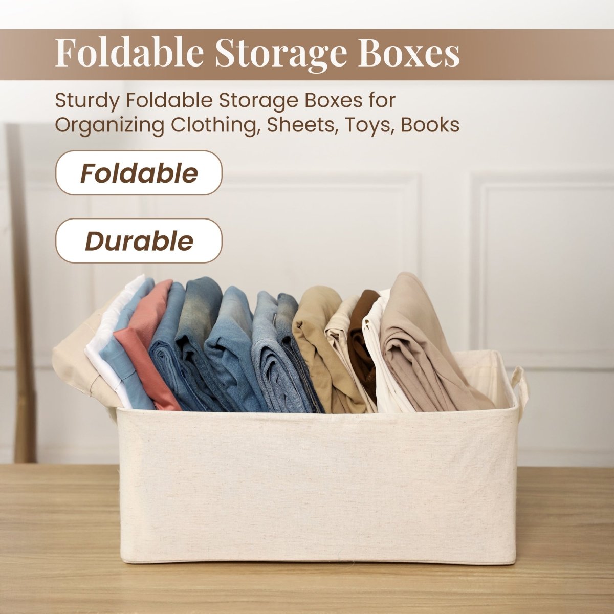 Minimal Canvas Fabric Cloth Storage Box - Cream - RUBHUB