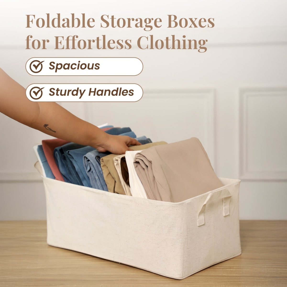 Minimal Canvas Fabric Cloth Storage Box - Cream - RUBHUB