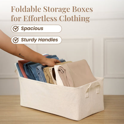Minimal Canvas Fabric Cloth Storage Box - Cream - RUBHUB