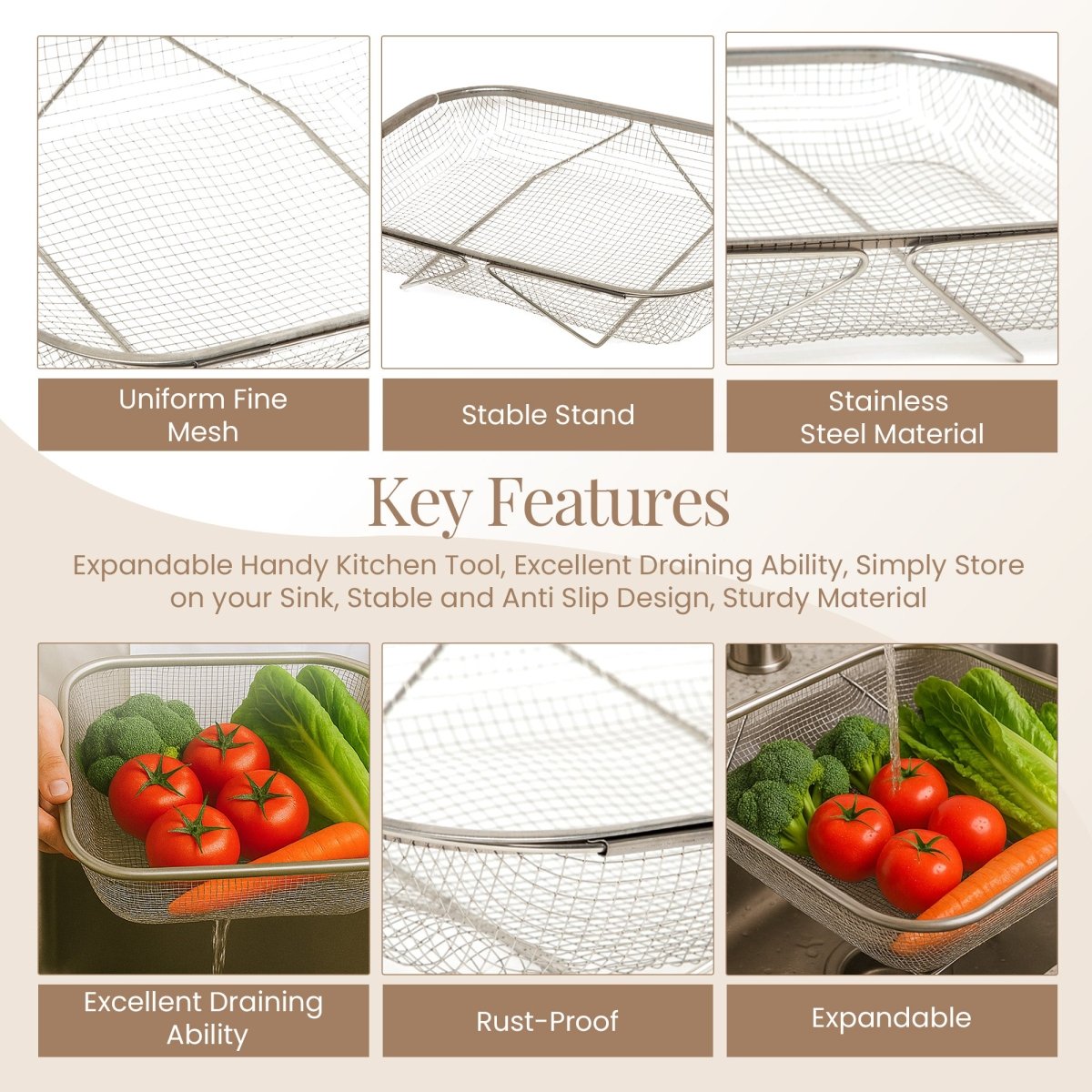 Multi - Purpose Stainless Steel Drain Basket - RUBHUB