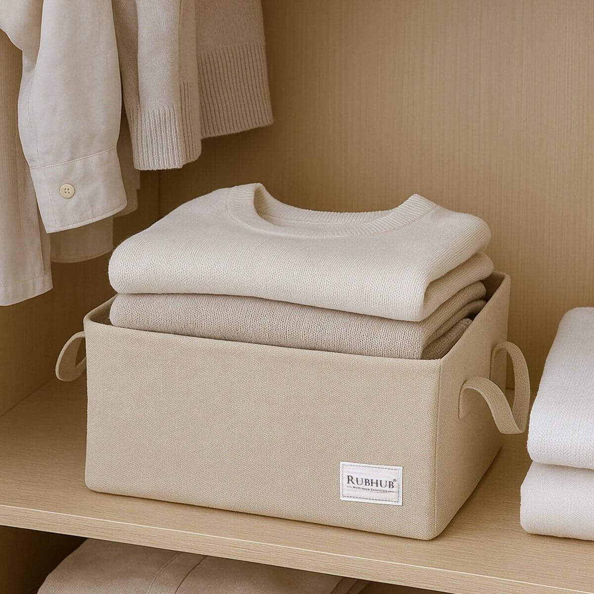 Multipurpose Beige Storage Box With Handles - RUBHUB