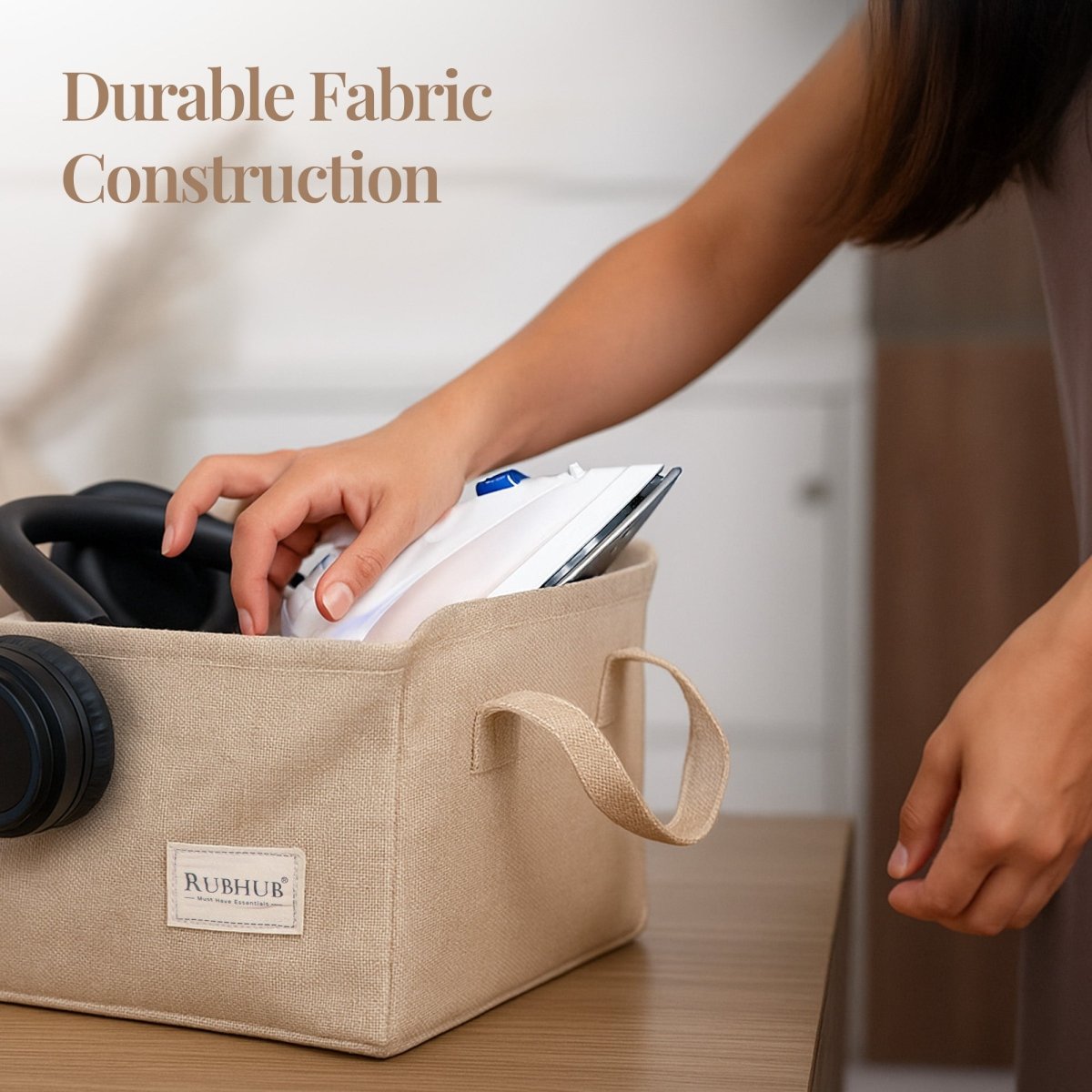 Multipurpose Beige Storage Box With Handles - RUBHUB