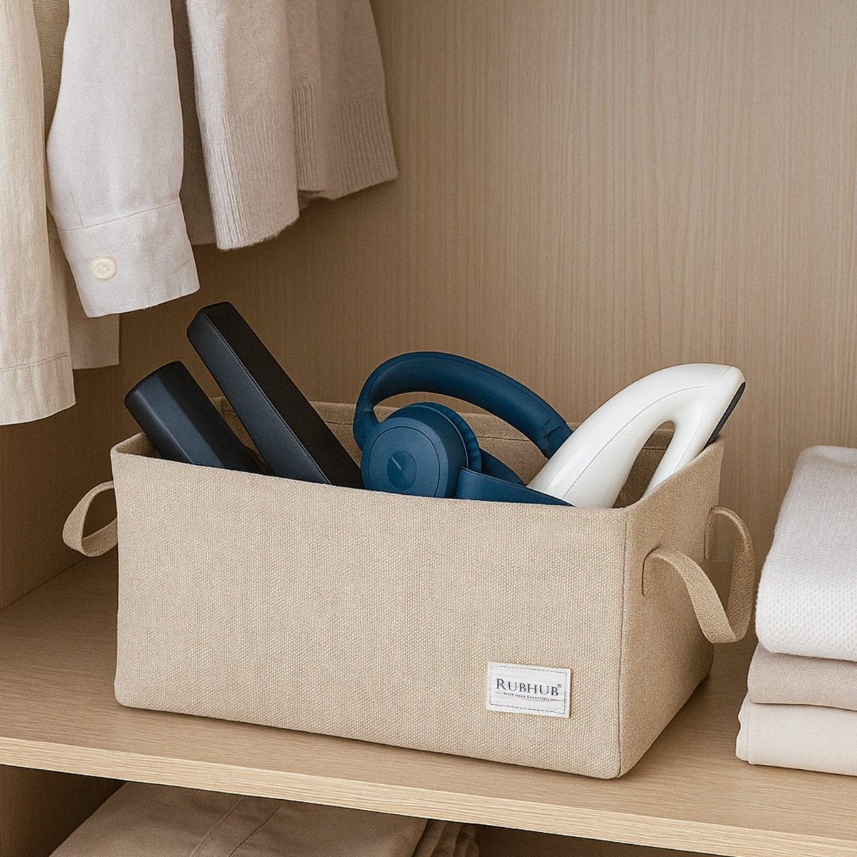 Multipurpose Beige Storage Box With Handles - RUBHUB