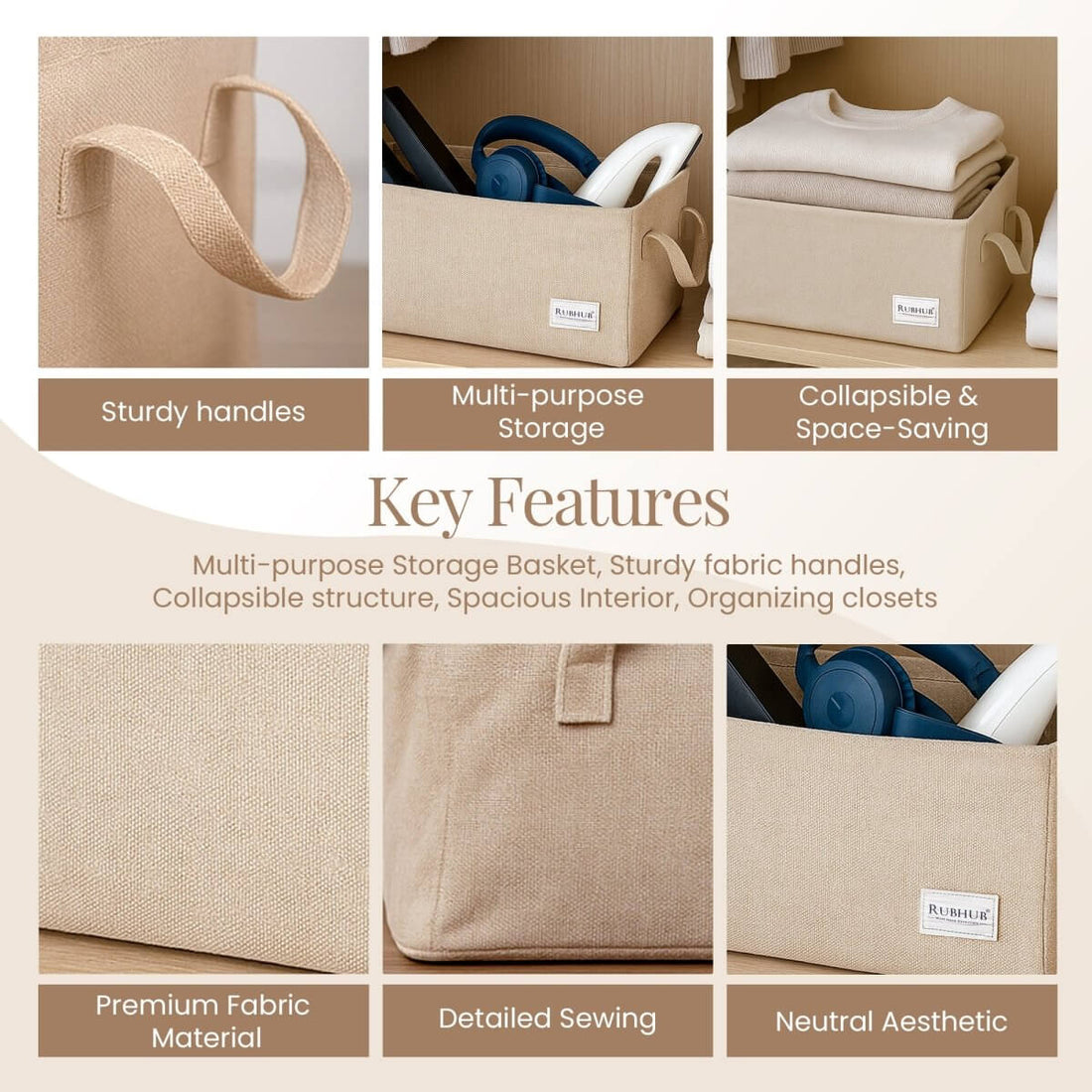 Multipurpose Beige Storage Box With Handles - RUBHUB