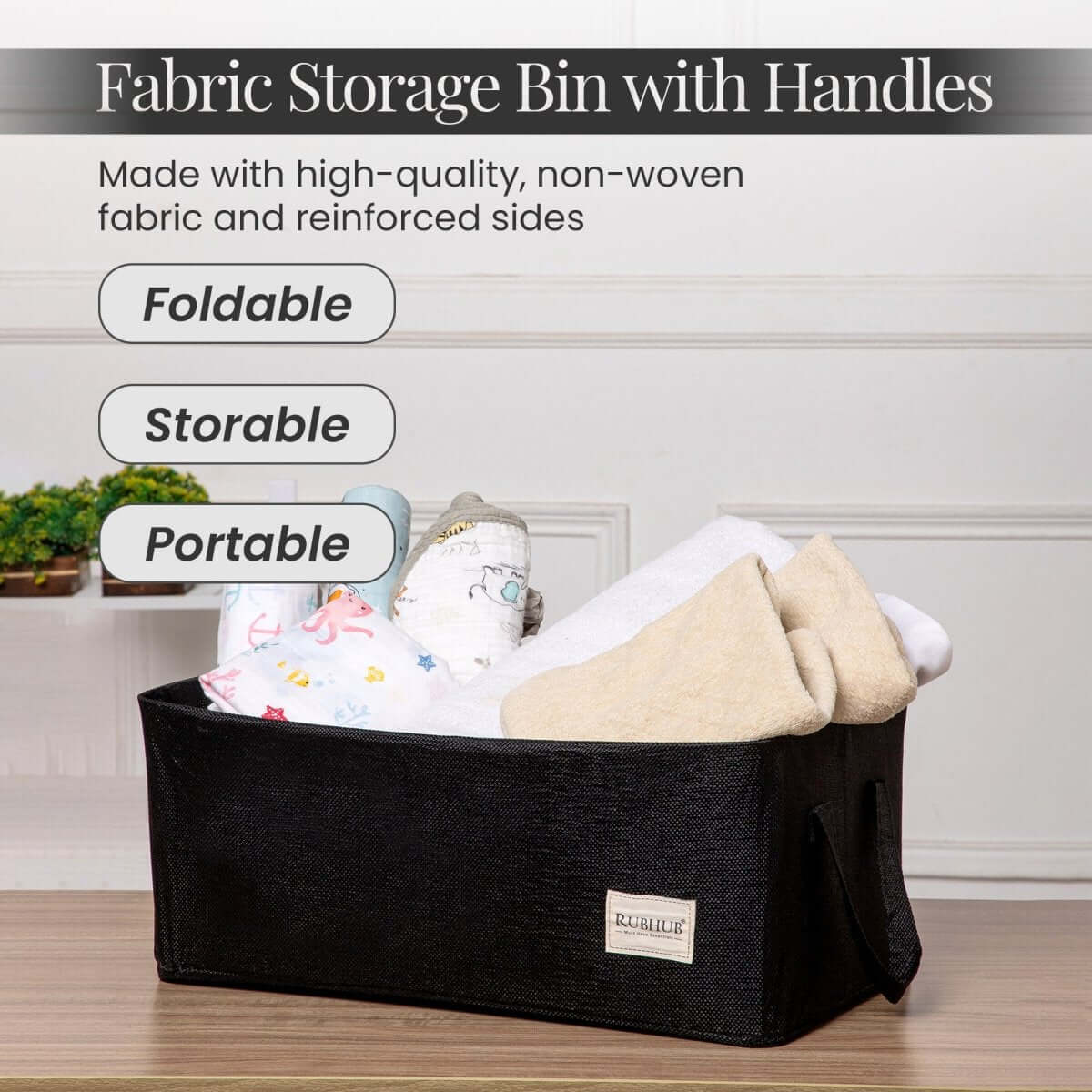 Multipurpose Black Storage Box With Handles - RUBHUB