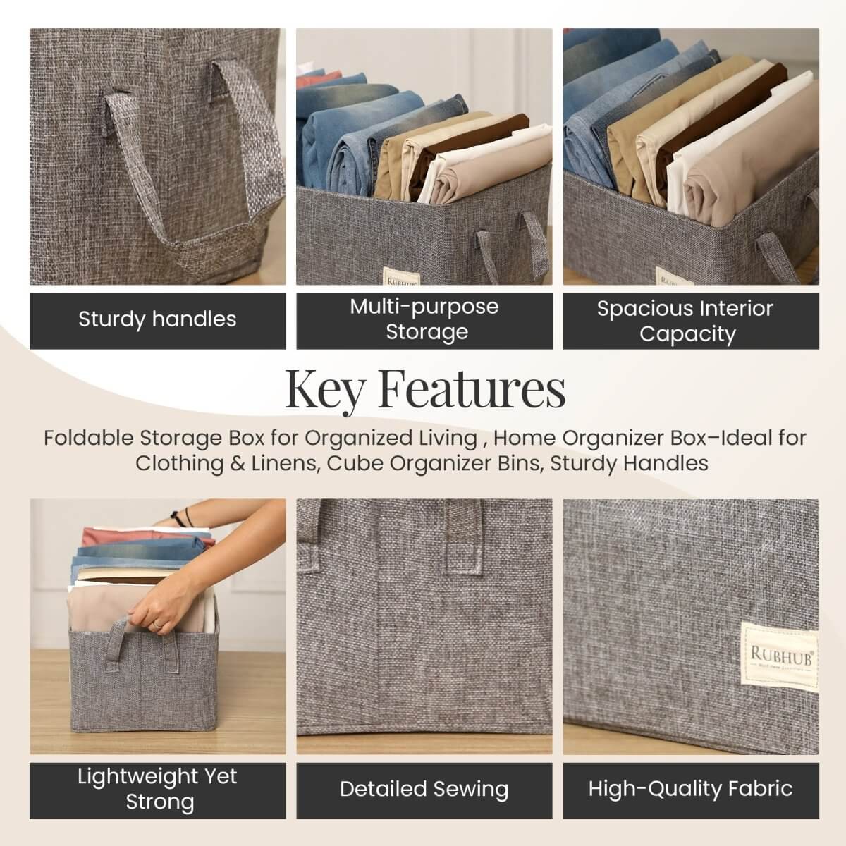 Multipurpose Grey Storage Box With Handles - RUBHUB
