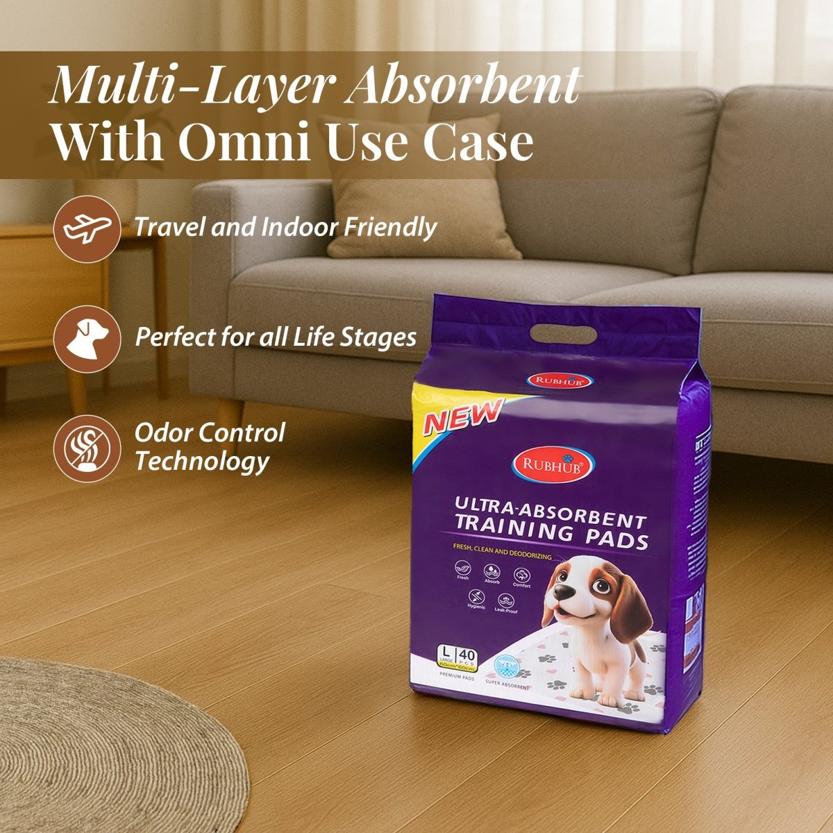 Pet Training Pads, Mess - Free & Moisture - Locking, 40 count - RUBHUB