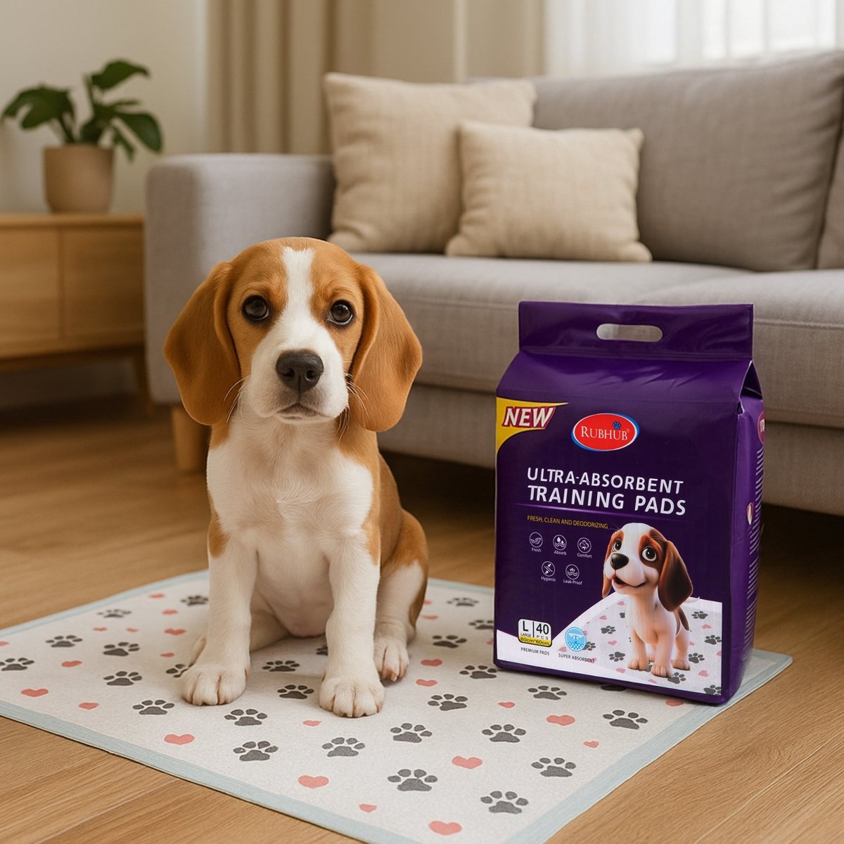 Pet Training Pads, Mess - Free & Moisture - Locking, 40 count - RUBHUB