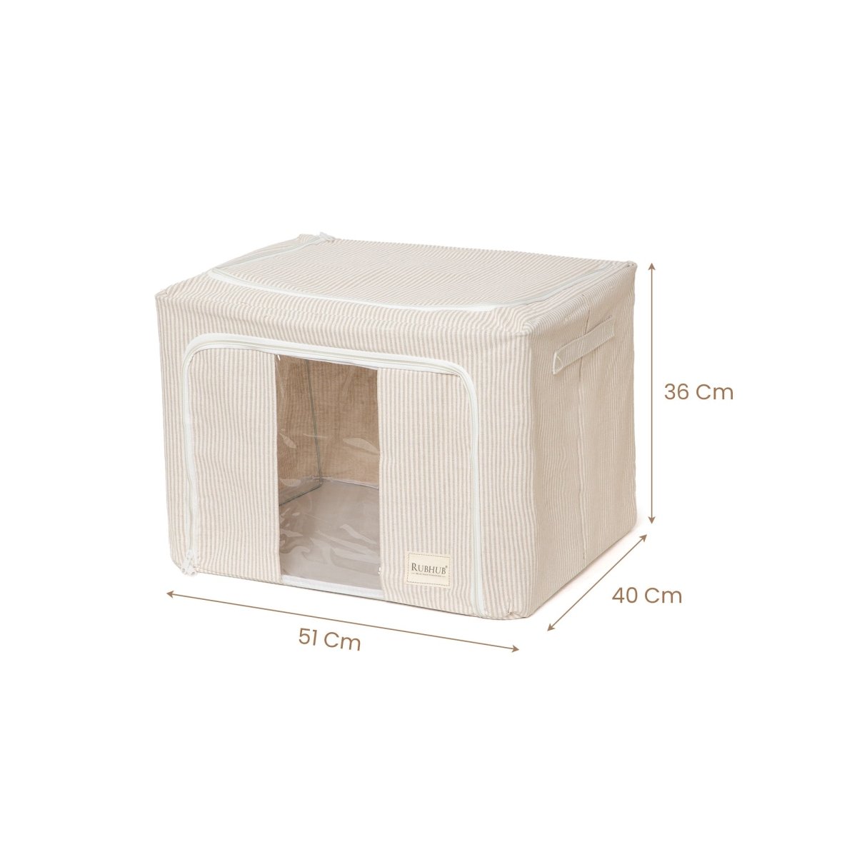 Pinstriped Cloth Storage Box with Transparent Window - beige - RUBHUB
