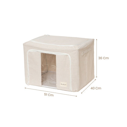 Pinstriped Cloth Storage Box with Transparent Window - beige - RUBHUB