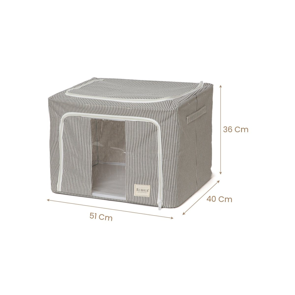 Pinstriped Cloth Storage Box with Transparent Window - Grey - RUBHUB
