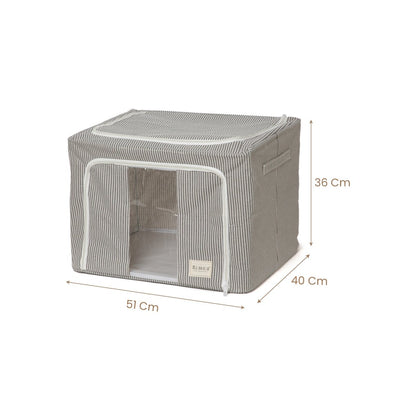 Pinstriped Cloth Storage Box with Transparent Window - Grey - RUBHUB