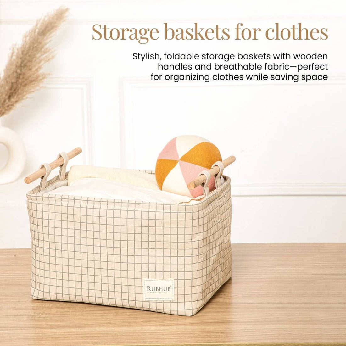 Premium Canvas biased Cloth Storage Box with Wooden Handles - RUBHUB