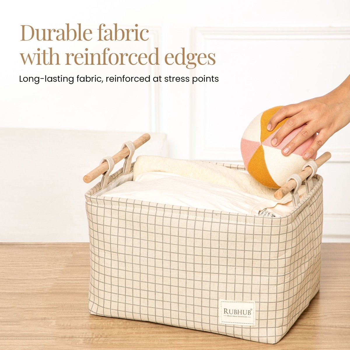 Premium Canvas biased Cloth Storage Box with Wooden Handles - RUBHUB