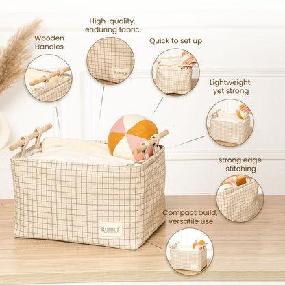 Premium Canvas biased Cloth Storage Box with Wooden Handles - RUBHUB