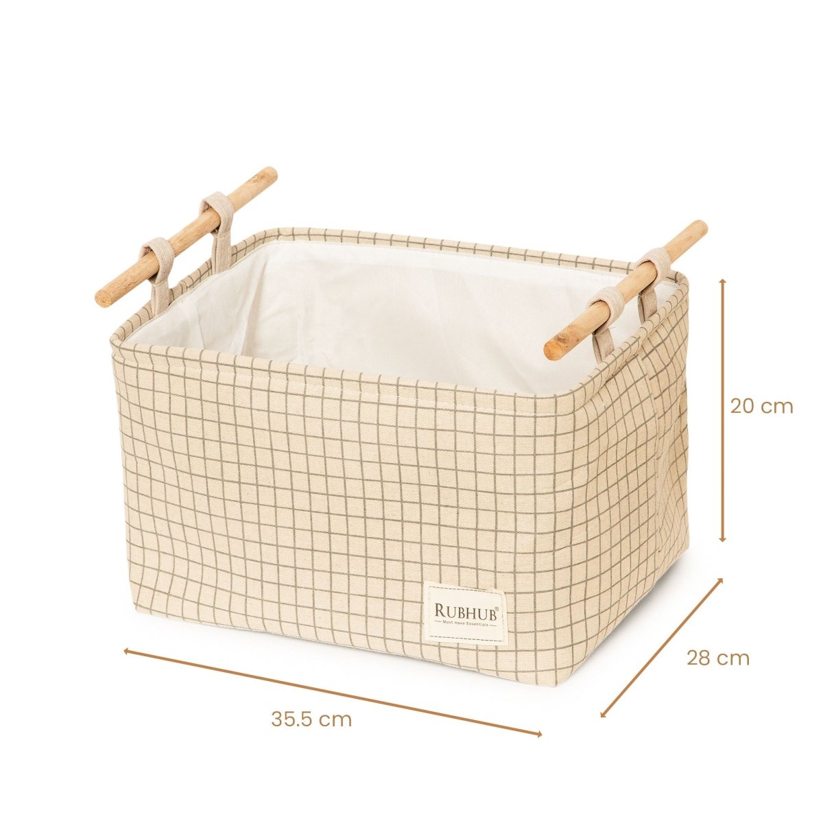 Premium Canvas biased Cloth Storage Box with Wooden Handles - RUBHUB