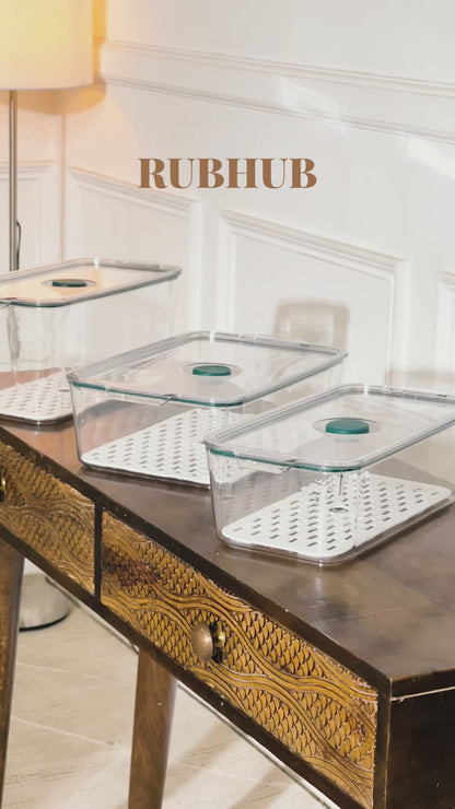 Air Tight Fridge Container with Drain Tray & Marker - Medium