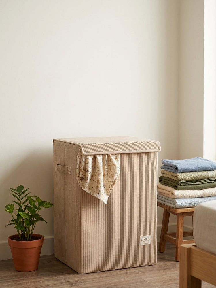 RUBHUB foldable laundry hamper with lid in a bedroom