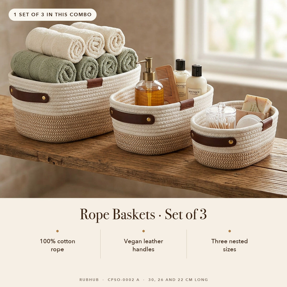 RUBHUB Bedroom & Bath Combo – cotton rope baskets, set of 3