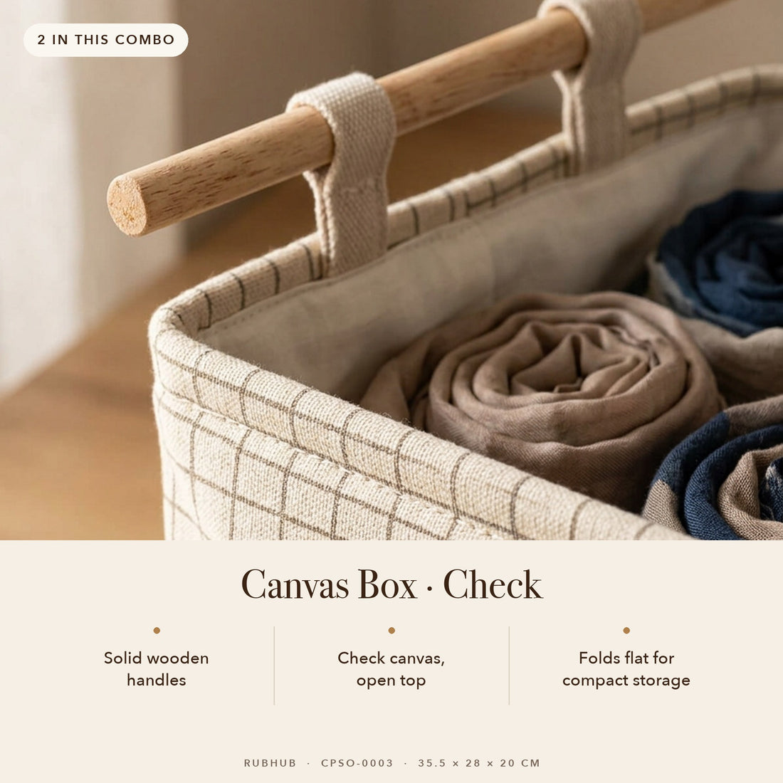 RUBHUB Bedroom Starter Combo – check canvas box with wooden handles